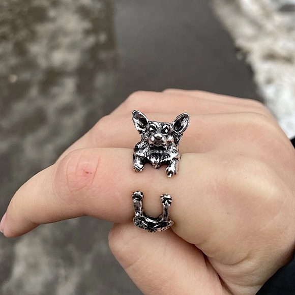 Silver Corgi dog adjustable ring - Picture 7 of 11
